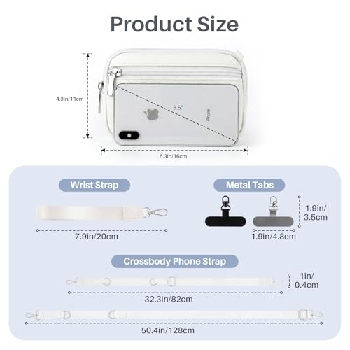 Clip and Go Strap for Phone with Wallet Crossbody - color: White, size: Medium