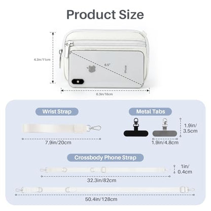 Clip and Go Strap for Phone with Wallet Crossbody - color: White, size: Medium