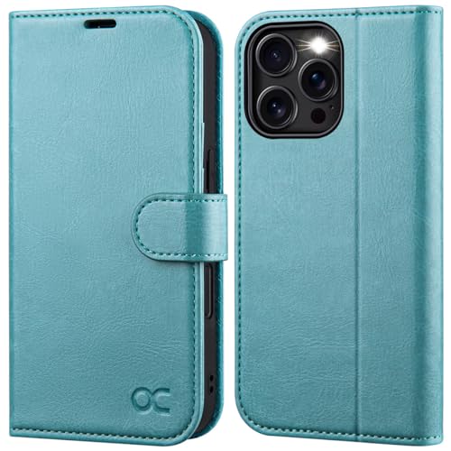 OCASE Compatible with iPhone 16 Pro Wallet Case, PU Leather Flip Folio Case with Card Holders RFID Blocking Kickstand [Shockproof TPU Inner Shell] Phone Cover 6.3 Inch 2024, Ice Blue | RFID Blocking, Flip Case, Magnetic Clasp, PU Leather Wallet Case, Kick
