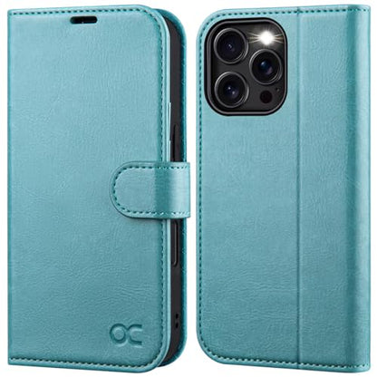 OCASE Compatible with iPhone 16 Pro Wallet Case, PU Leather Flip Folio Case with Card Holders RFID Blocking Kickstand [Shockproof TPU Inner Shell] Phone Cover 6.3 Inch 2024, Ice Blue | RFID Blocking, Flip Case, Magnetic Clasp, PU Leather Wallet Case, Kick