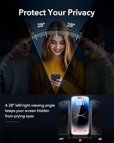 ESR 3 Pack for iPhone 14 Pro Privacy Screen Protector, Armorite | 7X Impact Absorption, 9H+ Tempered Glass, Anti-Spy, Easy One-Pull Installation, UltraFit Tray, Full-Coverage Protection - size: iPhone 14 Pro 6.1 inch