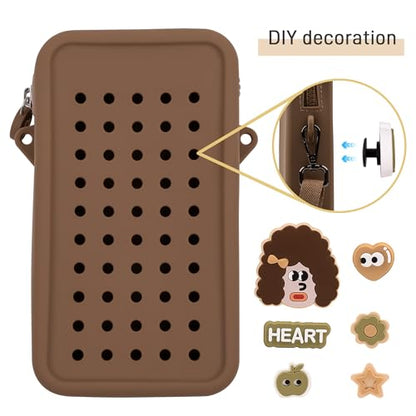 Candy Small Crossbody Bag with Wide Shoulder Strap and Larger Holes for Charms – Adjustable, Stylish, and Comfortable Everyday Bag (Brown) - color: Brown(updated)