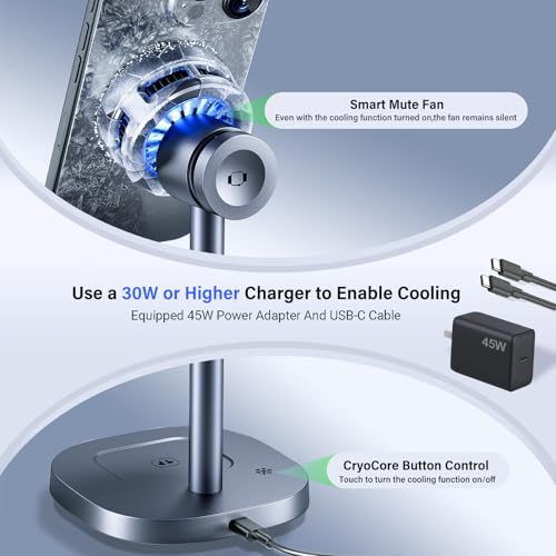 MOGU 3-in-1 Magnetic Wireless Charging Station with Active Cooling, 15W Fast Charger Stand Compatible with Mag-Safe Smartphone for iPhone 17–12 Series, Apple Watch & AirPods, Includes 45W Adapter