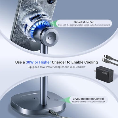 MOGU 3-in-1 Magnetic Wireless Charging Station with Active Cooling, 15W Fast Charger Stand Compatible with Mag-Safe Smartphone for iPhone 17–12 Series, Apple Watch & AirPods, Includes 45W Adapter