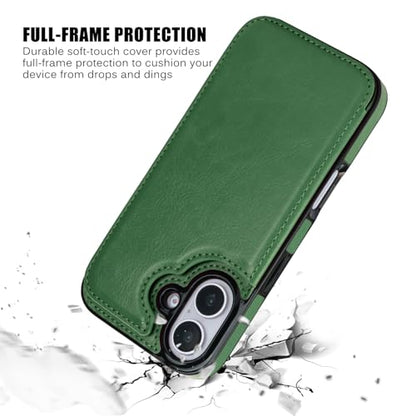 Wallet Case Compatible with iPhone 16 6.1", Slim Protective Case with Card Holder,Premium PU Leather Kickstand Card Slots Case with Double Magnetic Clasp-Grass Green - color: Grass Green, size: iphone 16 6.1"