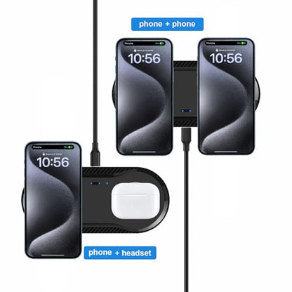 Wireless Charging Pad, 30W Dual Wireless Charging Pad Compatible with iPhone 15 14 13 12 XR,Galaxy S24 S23 S22 S10,Google Pixel 8 7 6,for AirPods Pro 3 2,Galaxy Buds and More.(Adapter Included)