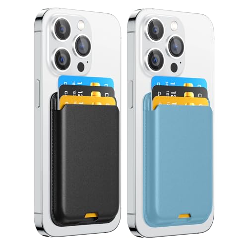 Magnetic Wallet Card Holder intended for Apple iPhone with Magsafe, Wallet for iPhone 17 16 15 14 13 12 Pro Max Air Plus Mini Series, Mag 3 Safe Wallet Stick on for Phone Case, Black SkyBlue - color: SkyBlue Black
