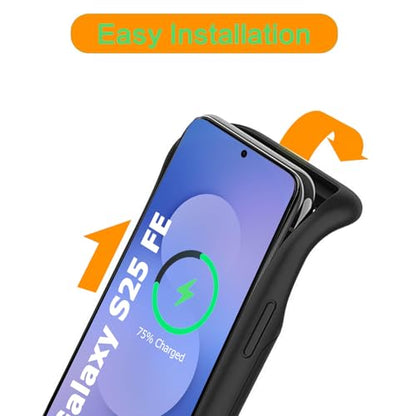Battery Case for Galaxy S25 FE,12000mAh Portable Protective Smart Wireless Charging Case Support Carplay Compatible with Galaxy S25 FE(6.7 inches)Rechargeable Extended Battery Charger Case(Black) - size: for Galaxy S25 FE
