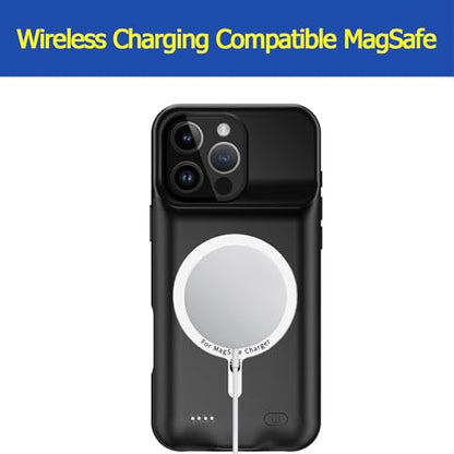 Battery Case for iPhone 16 Pro, 10000mAh Portable Protective Wireless Charging Case Support Carplay Compatible with iPhone 16 Pro (6.3 inch) Rechargeable Extended Battery Charger Case (Black) - size: iPhone 16 Pro