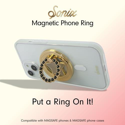 Sonix Magnetic Phone Grip and Phone Ring Holder - Compatible with MagSafe - Rotatable Kickstand and Phone Holder for iPhone 16, 15, 14, 13, 12 Series - Gold Star/Black Rhinestone - color: Gold Star / Black Rhinestone