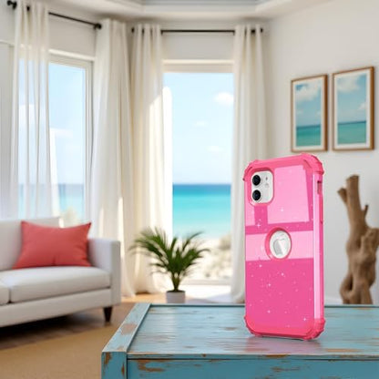 IDweel for iPhone 11 Case with Screen Protector(Tempered Glass), Hybrid 3 in 1 Shockproof Slim Fit Heavy Duty Protection Hard PC Cover Soft Silicone Bumper Full Body Case,Glitter Rose Red - color: Glitter Rose Red