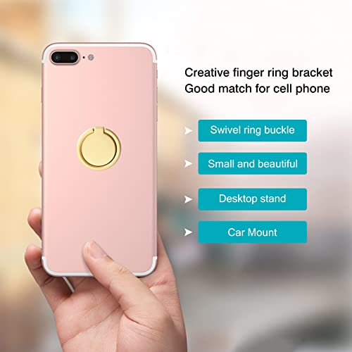 [2 Pack] Small Round Matte Finish Cell Phone Ring Holder Stand,360 Degree Rotation and 180 Degree Adjustable Finger Ring Kickstand with Frosted Metal Phone Grip (Gold)