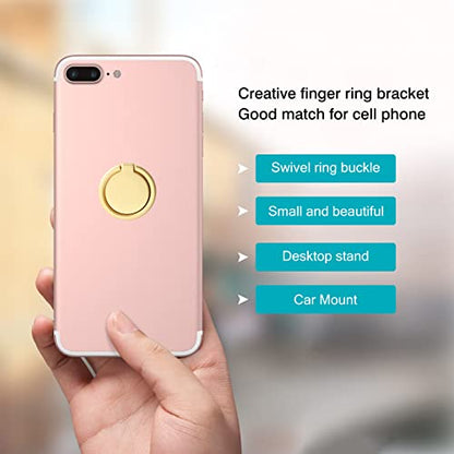 [2 Pack] Small Round Matte Finish Cell Phone Ring Holder Stand,360 Degree Rotation and 180 Degree Adjustable Finger Ring Kickstand with Frosted Metal Phone Grip (Gold)