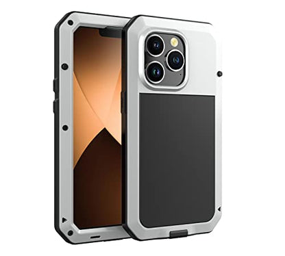 for iPhone 14 Pro Max Case,360 Full Body Protective Heavy Duty Shockproof Tough Armour Aluminum Metal Case with Silicone Built-in Screen Protector for iPhone 14 Pro Max 6.7" - Silver - color: Silver