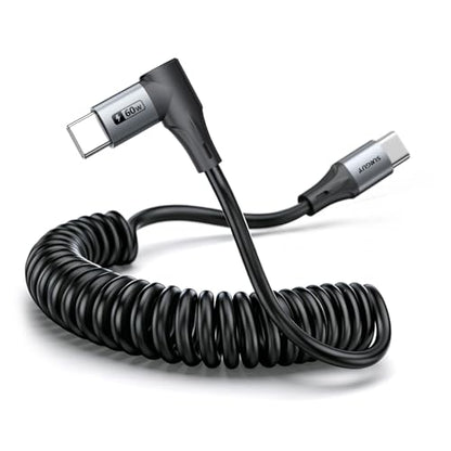 Extended Right Angle Coiled USB C Cable, 60W Fast Charging - 2 Pack 4FT - size: 4FT