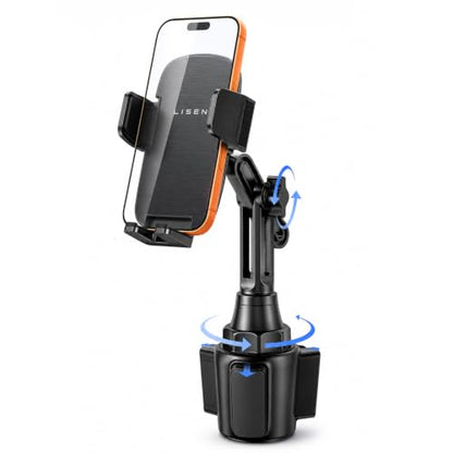 LISEN [Upgraded Version Cup Holder Phone Holder for Car, Universal 360° Adjustable Long Neck Car Phone Mount Golf Cart Truck Jeep, Compatible with iPhone Samsung Google & All 4.0-7.0 '' Phones - color: Black