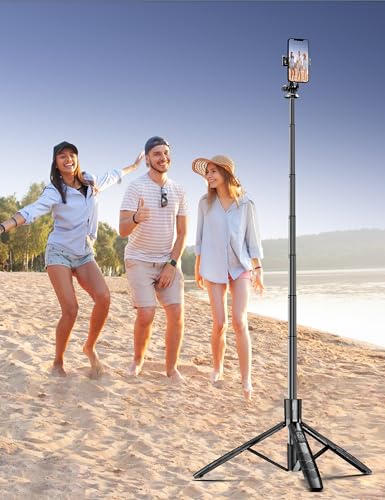 Aluminum 71" Phone Tripod, Travel Tripods for iPhone with Remote, Extendable Cell Phone Selfie Stick Tripod Stand Compatible with iPhone 17/16/15/14/13/Android/Camera - color: Black, size: 70.47 Inches - Upgraded Aluminum Pole