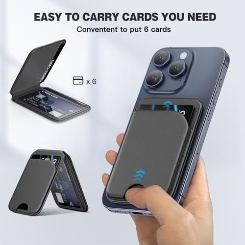 QYQBOON Mag-Safe Wallet Magnetic Wallet for Phone Lightweight Magnetic Phone Pouch Stand Adjustable Leather Mag-Safe Card Holder for iPhone 17/16/15/14/13/12 Series, Not for iPhone 13/12 Mini (Black) - color: Black
