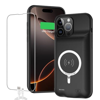 Battery Case for iPhone 16 Pro Max, 12000mAh Capacity Portable Charger Case Rechargeable Smart Battery Pack Compatible with iPhone 16 Pro Max 6.9 inch Charging Cover Support Wireless Charging-Black - size: iPhone 16 Pro Max (6.9 inch)