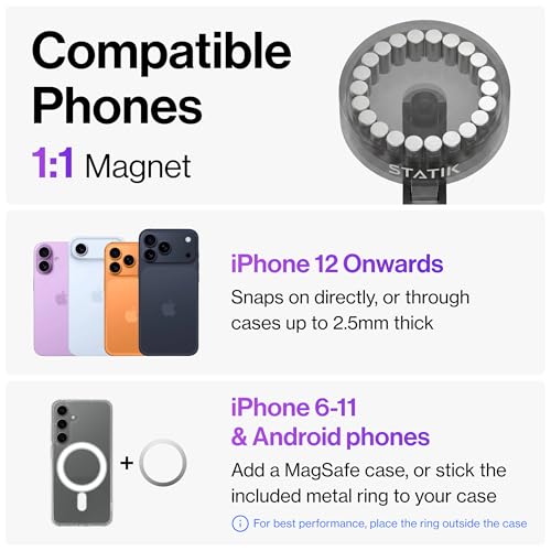 Statik HyperMount (Gen 2) Magnetic Phone Holder, for iPhone and Android - size: 1 Pack
