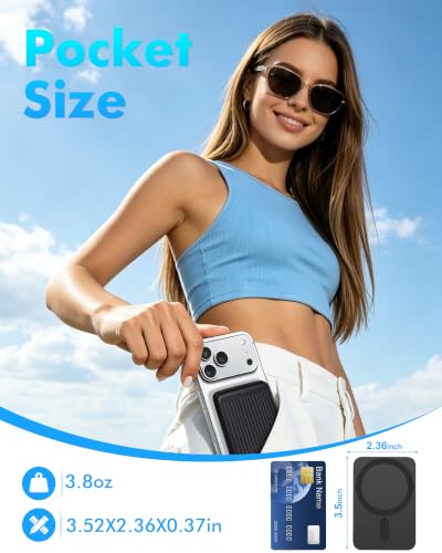 Miady 2-Pack MagSafe-Compatible Portable Charger | 5000mAh Mini Magnetic Power Bank, Compact 5W Wireless Battery Pack for iPhone 16/15/14/13/12 (Black+White) - color: Black+White