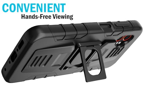 Nakedcellphone Rugged Combo for Samsung Galaxy XCover 7 Pro Case - Black | Hybrid Cover + Belt Clip Holster, Rotating Phone Holder, Ring Grip, with Kickstand, For XCover7 Pro (2025, SM-G766) - color: Black