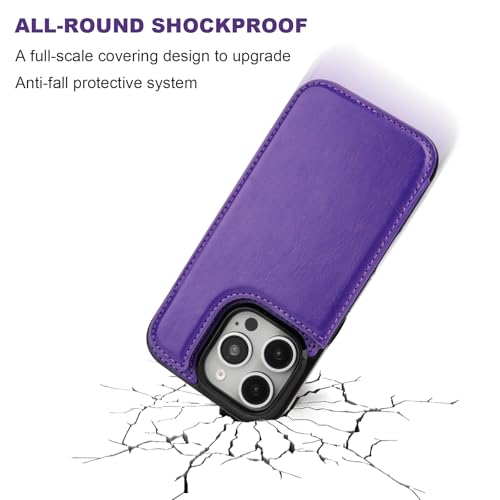 ONETOP for iPhone 16 Pro Wallet Case with Credit Card Holder,Purple | Kickstand,ID/Cash Holder,Case Wallet with Card Slots,Double Magnetic Clasp,Durable PU Leather Shockproof Cover for Women Men - color: Purple