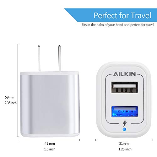 Wall Charger, USB Charger Adapter Ailkin 2.1A/2Pack Muti Port Fast Charging - color: Silver
