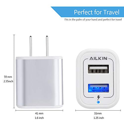 Wall Charger, USB Charger Adapter Ailkin 2.1A/2Pack Muti Port Fast Charging - color: Silver