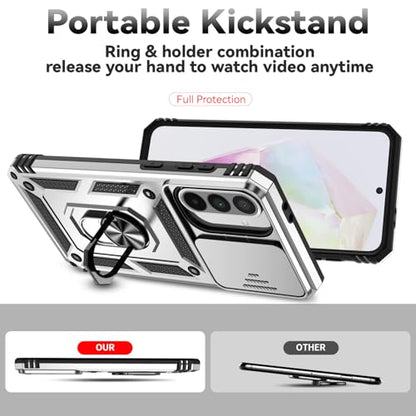 for Samsung Galaxy A36 5G Case with Slide Camera Cover HD Screen Protector [Military Grade 16ft. Drop Tested] Magnetic Ring Holder Kickstand Protective Phone Case for Galaxy A36 5G 2025, Silver - color: Silver w/ Slide Camera 2nd gen. Military Grade