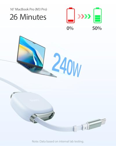 SOOPII 240W Retractable USB C Cable with Mag Snap Storage (2Pack 3.3FT) - color: Blue, size: 3.3FT-2Pack