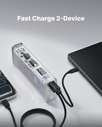 SHARGEEK 140 Power Bank, 20000mAh 140W Portable Charger, Transparent Battery Pack, Smart Display, PD3.0 for MacBook Pro iPhone 17/16/15/14 Series Google Pixel Steam Deck - color: Silver grey