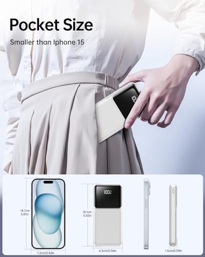 Portable Charger Power Bank with Built in Cable 20000mAh Fast Charging - color: Grey