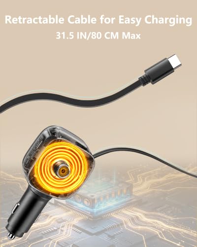 Apple MFi Certified Retractable Car Charger, 90W USB C Car Charger Adapter - color: Piano Black
