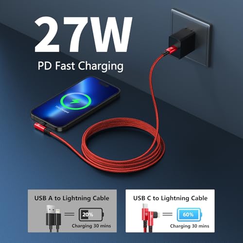 90 Degree USB C to Lightning Cable 10FT iPhone Charger[Apple MFi Certified] - color: Red, size: 10FT, style: USB C to Lightning