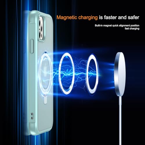 CHAOFEnG Magnetic Compatible with iPhone 12 Pro Max Case with Stand [Military Grade Drop Tested][Compatible with Magnet] Ring Translucent Slim Hard Back Soft Edge, Teal Green - color: Teal Green, size: iPhone 12 Pro Max