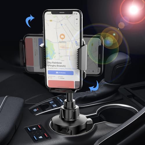 Car Cup Holder Phone Mount, 360° Rotating Clip, Retractable Rotatable Rod, One-Touch Operation, Anti-Shake Car Phone Holder Fit 2.76-3.78in Base, Compatible with 4-7.2in Smartphones