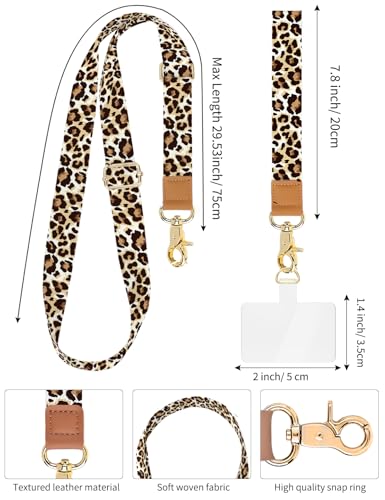 Phone Lanyard Crossbody Strap, Adjustable Neck Strap and Wristlet Strap for Phone Wallet ID Badge with 2 Phone Tabs - color: Leopard Print