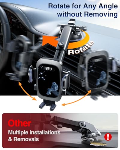 YRU True Military-Grade [360° Rotation Suction] 2026 Ultimate Car Phone Holder Mount 【90+LBS Safest Strongest & Patent Certs】 Dashboard Windshield Vent for iPhone 18 Pro Max Samsung Webcam, Blue Black - color: Dark Black