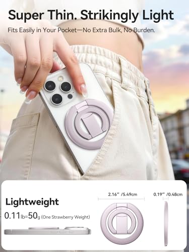 tounee Double-Sided Magnetic Phone Ring Holder Compatible with MagSafe, N52 Strong Magnet Grip & Foldable Kickstand for Gym Rack, Fridge, Fits iPhone 17 16 15 14 Pro Max (Purple) - color: Purple