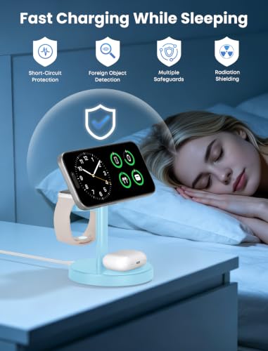 Aeinidi 3 in 1 Fast Wireless Charging Station for Apple MagSafe Charger - color: Iceblue, size: 15W