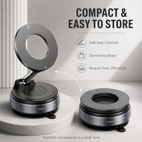 Vacuum Magnetic Phone Holder for Car, 96 lb Suction, 2800 gf Magnetic Force