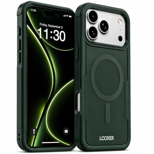 LOOXER® Heavy Duty Rugged Magnetic Case for iPhone 17 Pro (6.3”) | Military Grade Shockproof Protection,MagSafe Compatible+ Tempered Glass Included (Green, 17 Pro) - color: Green, size: 17 Pro