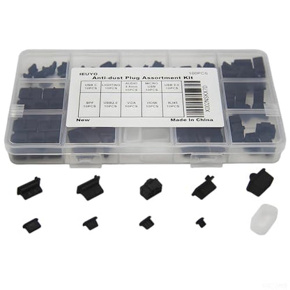 Silicone Anti Dust Cover Plug Kit, 10 Sizes, 100 Pcs, Black - size: 10Sizes