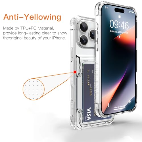 Wallet Case for iPhone 17 Pro Max with 3 Credit Card Holder Slot | Shockproof Hybrid Heavy Duty Protection Transparent Phone Cover Compatible with iPhone 17 Pro Max 6.9 Inch (Clear) - color: Clear, size: iPhone 17 Pro Max