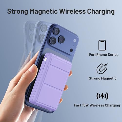 Azmuth for MagSafe Portable Charger, 10000mAh Magnetic Power Bank | 20W PD Fast Charging Magnetic Travel Charger with Dual USB-C LED Display for iPhone 17/16/15/14/13/12 Series - color: Purple