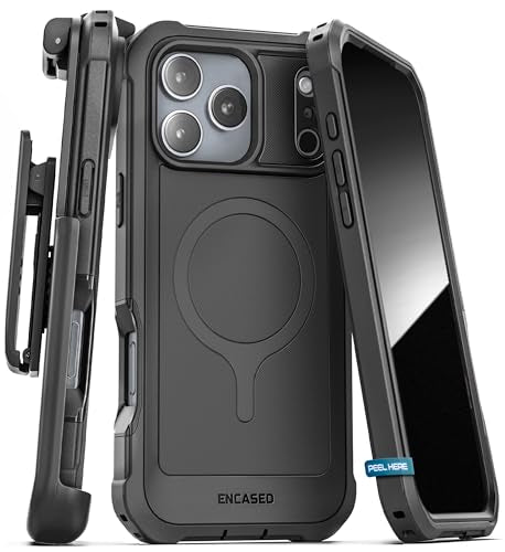 Encased Rugged Case for iPhone 17 Pro Max with Belt Clip and Built-in Screen Protector (Falcon Series) Full-Body Cover with Phone Holster, Compatible with MagSafe (Black) - size: iPhone 17 Pro Max