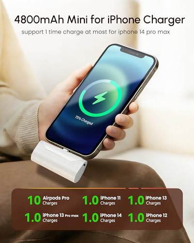 Handy White Portable Charger for Lightning, 4800mah Power Bank Compatible with iPhone 14 Pro, Compact Mobile Battery Pack Charger for iPhone 12/14plus/13/XS/XR/SE/6S/7/8/11 Series - color: White