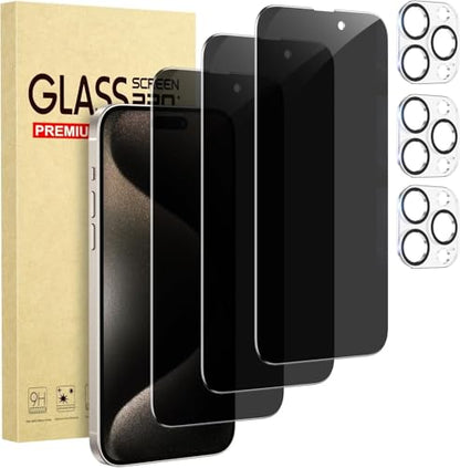 for iPhone15 Pro Max Privacy Screen Protector+Camera Lens Protector