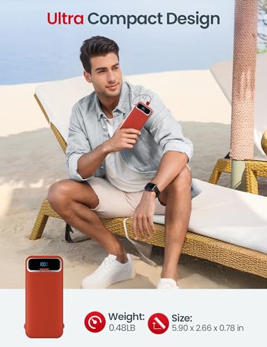 aonidi Portable Charger 12000mAh with Built-in Cables&AC Wall Plug, Red - color: Red